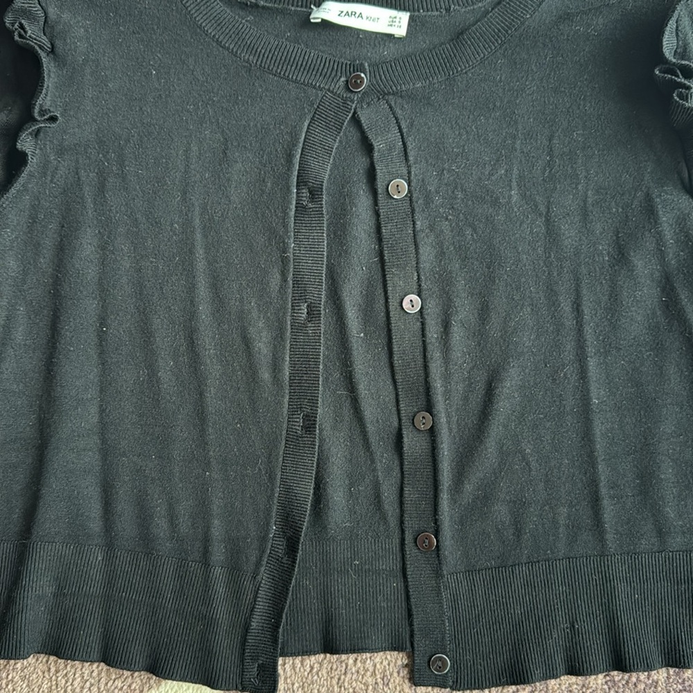 Black Knit Ruffle Cardigan - Picture 2 of 6